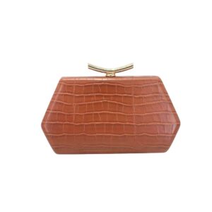 LAHSY-2053 BR Structured Hard-Case Shape with Unique Polygonal Design Evening Clutch