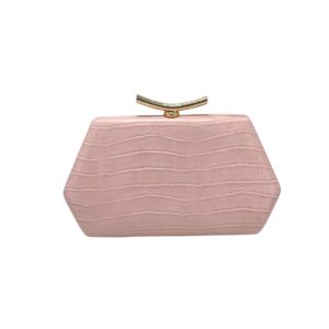 LAHSY-2053 PK Structured Hard-Case Shape with Unique Polygonal Design Evening Clutch