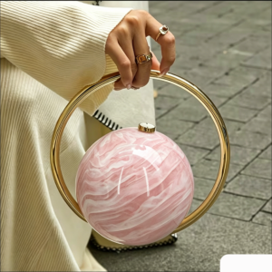 LA25251 PK Sphere Marble Minaudiere Clutch