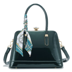 T3776 OL Patent Leather Shell Handbag with Twilly Scarf