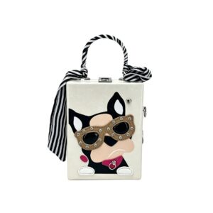 LA3236 WT Box-Shaped Handbag Featuring A Cute Cartoon Puppy Design