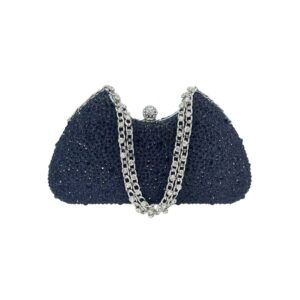 LAY462 BK Rhinestone-Encrusted Curved Shell Shape Clutch Bag