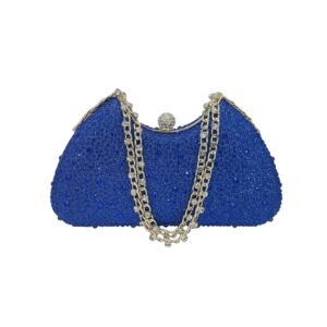 LAY462 BL Rhinestone-Encrusted Curved Shell Shape Clutch Bag