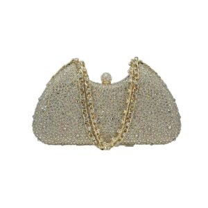 LAY462 GD Rhinestone-Encrusted Curved Shell Shape Clutch Bag