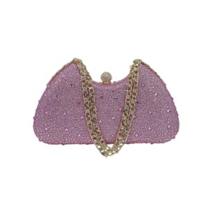 LAY462 PK Rhinestone-Encrusted Curved Shell Shape Clutch Bag