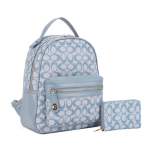 ZM-31488A BL/BL Signature Monogram 2-Piece Backpack Set(2 N 1)