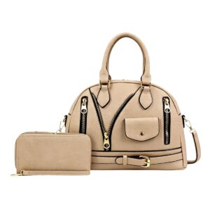 F2502 APR/COT Retro Multi-Zip Boston Handbag Set(2 N 1)