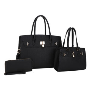 UW-30067 BK 3N1 PLAIN KEY LOCK DESIGN TOTE BAG WITH BAG