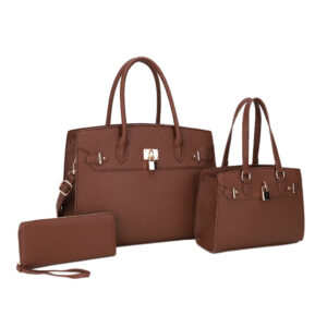 UW-30067 BR 3N1 PLAIN KEY LOCK DESIGN TOTE BAG WITH BAG