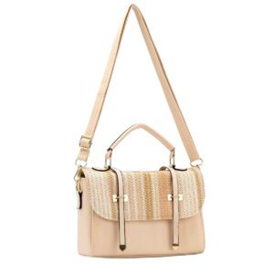 633 BG Faux Straw Print Flap Fashion HandBag