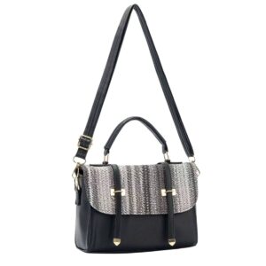 633 BK Faux Straw Print Flap Fashion HandBag