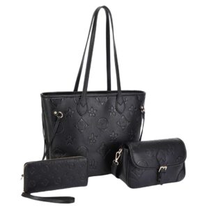 US-31340A BK Embossed‑Pattern Tote Bag 3N1