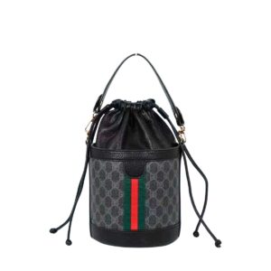223A BK Vintage Stripe Drawstring Bucket Bag
