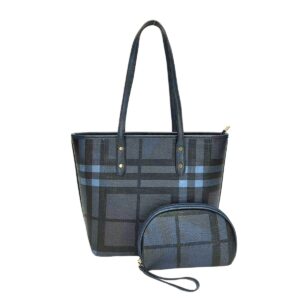 2138 BL Two-in-one Check Pattern Shoulder Handbag Set