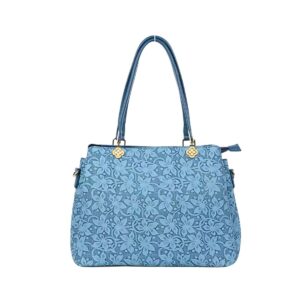 5273 BL Floral Embossed Large Tote Shoulder Bag