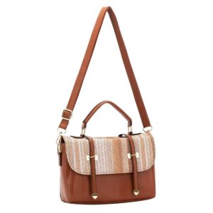 633 BR Faux Straw Print Flap Fashion HandBag