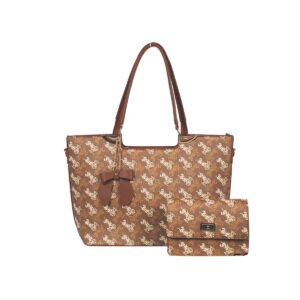 5270 BR Vintage Print Tote Bag Set With Matching Pouch