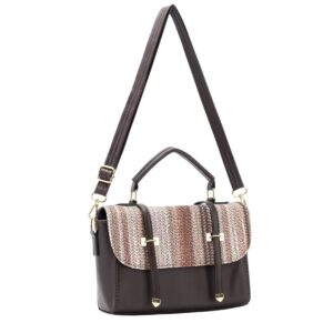 633 CF Faux Straw Print Flap Fashion HandBag