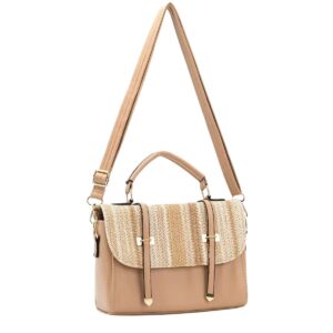 633 KH Faux Straw Print Flap Fashion HandBag