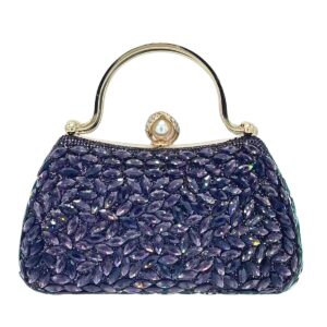 LA8264 PP Crystal Diamond Top Handle Embellished Evening Clutch Bag