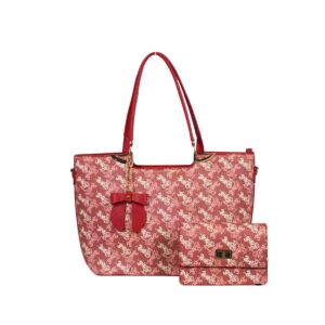 5270 RD Vintage Print Tote Bag Set With Matching Pouch