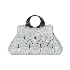 F108-93 SL Crystal Diamond Top Handle Embellished Evening Clutch Bag