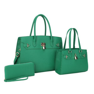 UW-30067 GN 3N1 PLAIN KEY LOCK DESIGN TOTE BAG WITH BAG