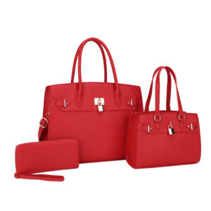 UW-30067 RD 3N1 PLAIN KEY LOCK DESIGN TOTE BAG WITH BAG