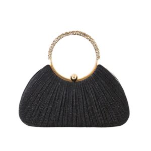 32073 PP Rhinestone Ring Handle Pleated Evening Clutch