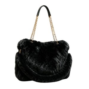 B1190 BK Fluffy Chain Tote Bag