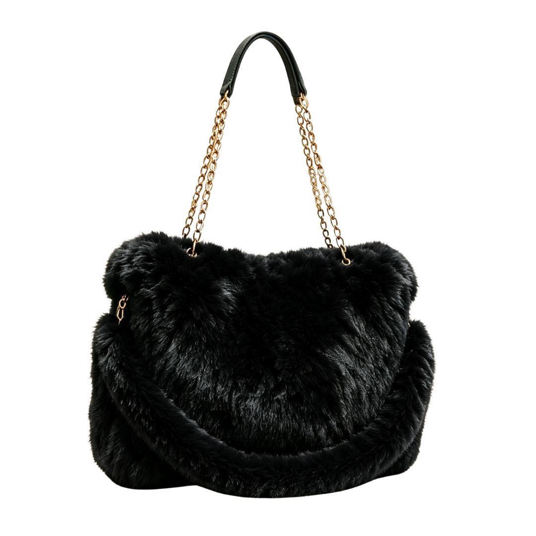 B1190 BK Fluffy Chain Tote Bag