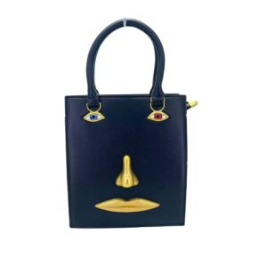 21034 BK Abstract Face Mini Top Handle Bag