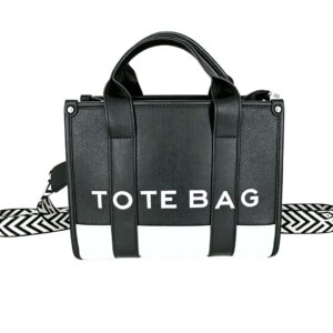 0803 BK/WT Contrast Trim Tote Handbag