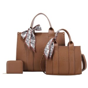 L2011  BR  Embossed Letter Tote Trio with Printed Silk Scarf 3N1