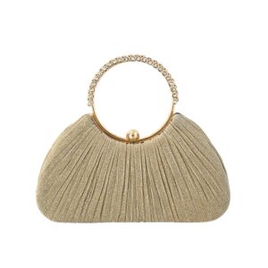 32073 GD Rhinestone Ring Handle Pleated Evening Clutch