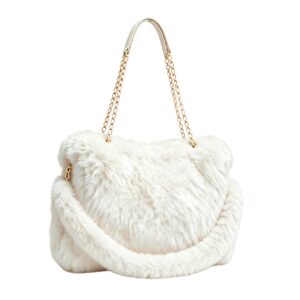 B1190 IVORY Fluffy Chain Tote Bag