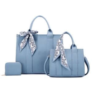 L2011  NV  Embossed Letter Tote Trio with Printed Silk Scarf 3N1