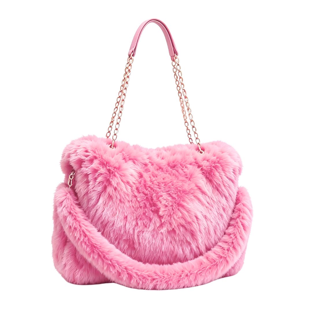 B1190 PK Fluffy Chain Tote Bag