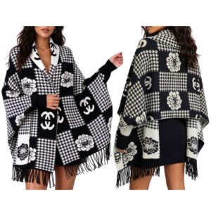 PO2026 BK/WT Fashion Poncho