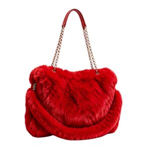 B1190 RD Fluffy Chain Tote Bag