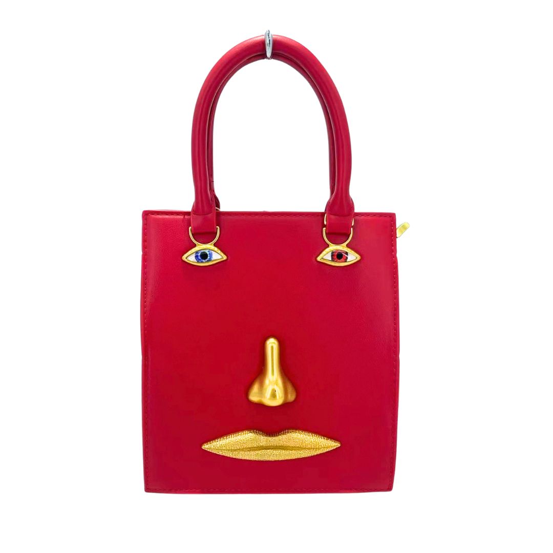 21034 RD Abstract Face Mini Top Handle Bag