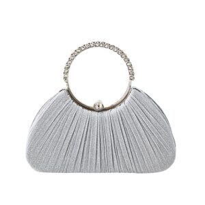 32073 SL Rhinestone Ring Handle Pleated Evening Clutch