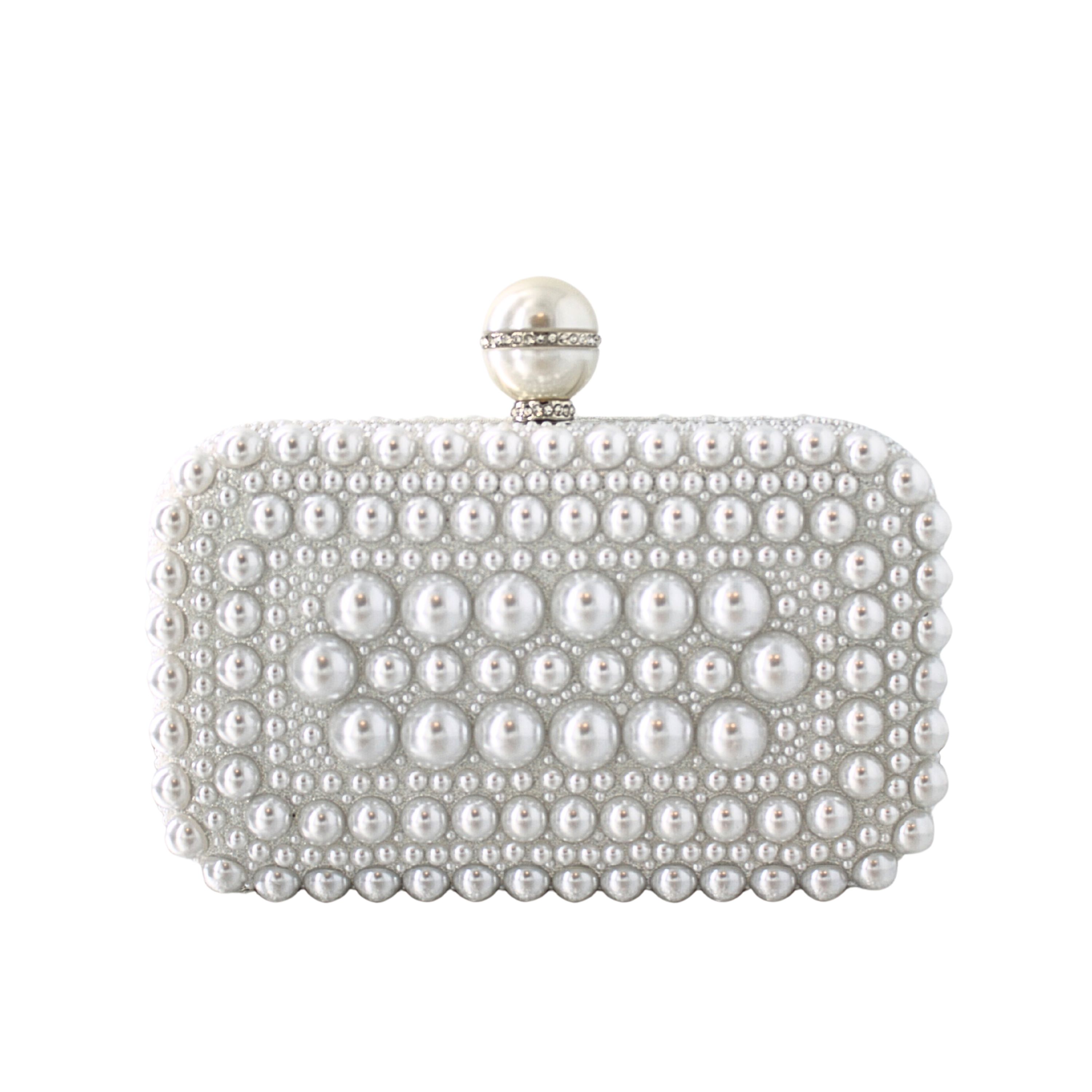 32074 WT Pearl Beaded Evening Clutch