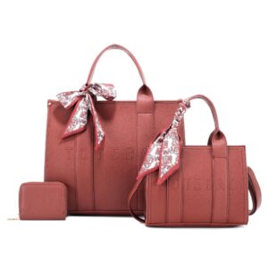 L2011  WN  Embossed Letter Tote Trio with Printed Silk Scarf 3N1