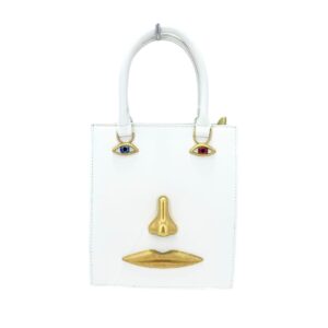 21034 WT Abstract Face Mini Top Handle Bag