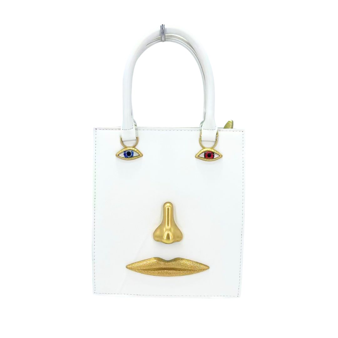 21034 WT Abstract Face Mini Top Handle Bag
