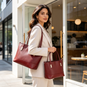 6090 MAROON Two Pieces Tote Bag Set