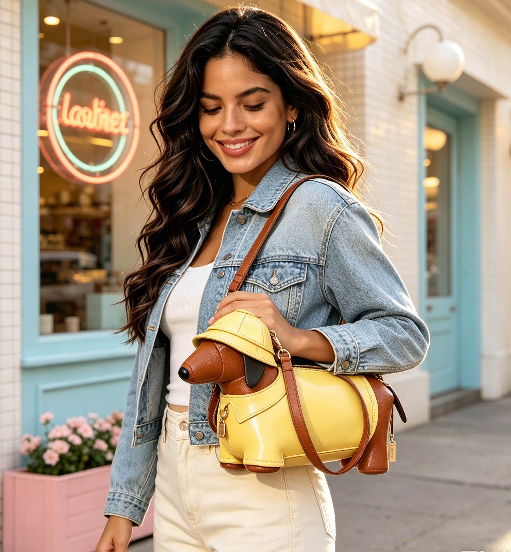 LA2573 YL Faux Leather Raincoat Puppy Crossbody Bag