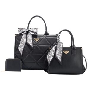 L2004 BK Quilted Scarf Handbag Set