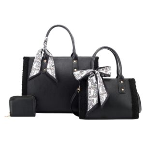 L2005 BK Frayed Trim Handbag Trio